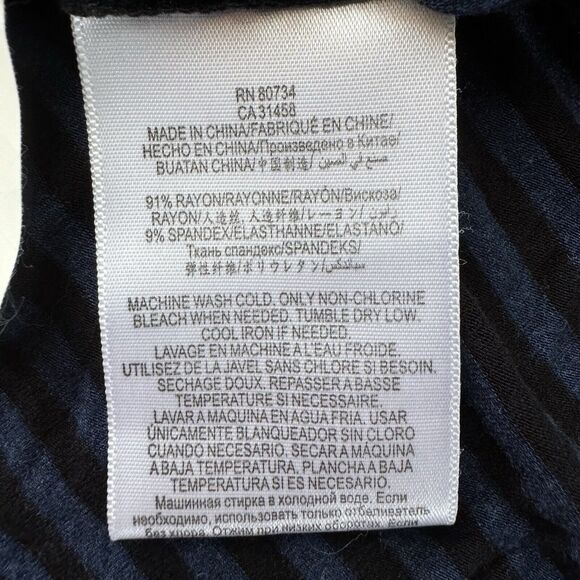 BCBG Maxazria Draped Back Top Size Large Blue & Black Striped Long Sleeve - Picture 5 of 11